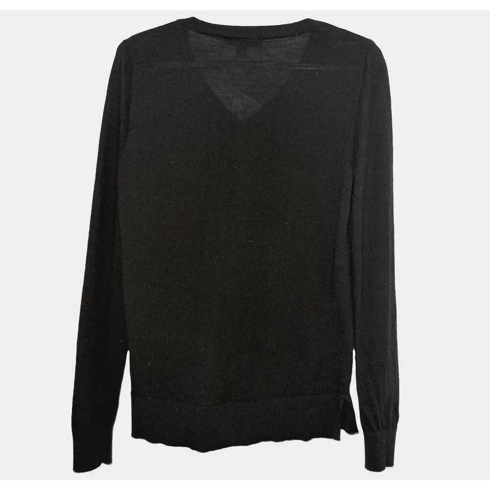 Katherine Barclay Sweater Womens XS Black 100% Merino Wool V Neck Long Sleeve